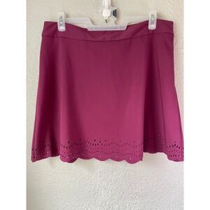 Loft Outlet Skirt Size 16 A-Line Laser Cut Hem Maroon Burgundy Casual